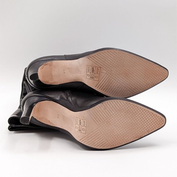 PAIGE Women Hazel Pointy Toe Black Leather Buckle Knee Boots size 7.5 - Picture 3 of 11